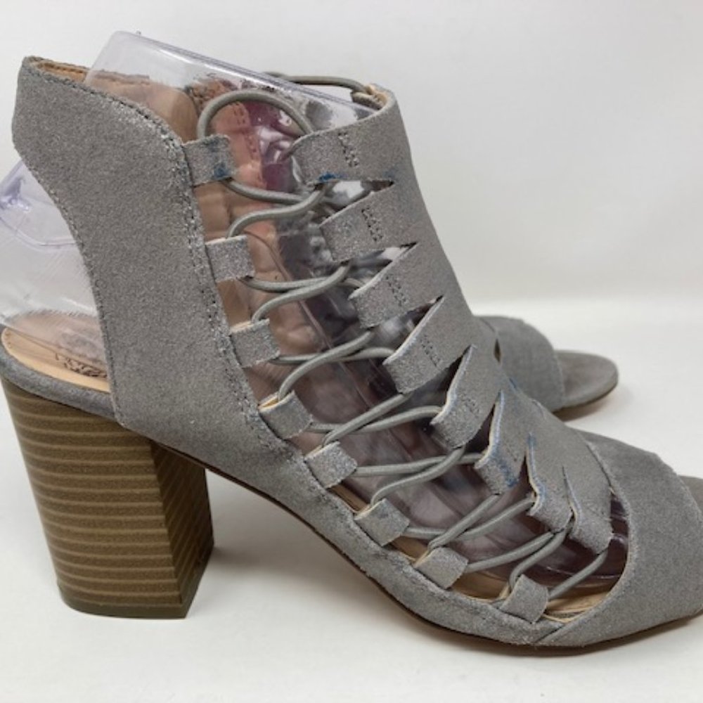 Vince Camuto Briaz Leather Block Heel Silver Shootie - Size 7.5 M